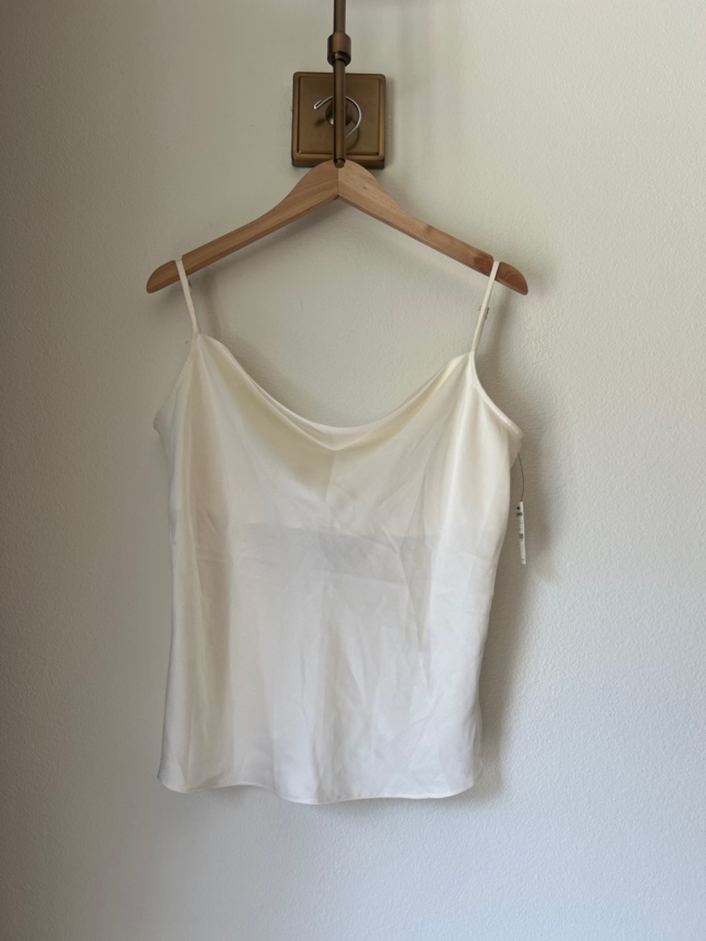 Express Ivory Satin Cowl Neck blouse with chain embellishmed rhinestones